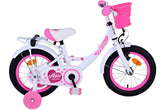 Volare Ashley Kinderfiets - Meisjes - 14 inch - Wit - Met handrem, terugtraprem, afneembare zijwieltjes, gesloten kettingkast, achterdrager, zacht zadel, rieten mandje, verstelbaar zadel en stuur, inclusief montagemateriaal - Fitmarktnl
